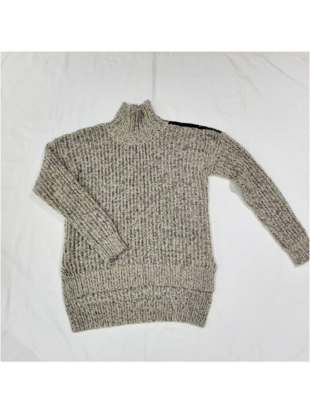 Dynamite Marled Grey Knit Turtleneck Sweater Wool Blend Zip Shoulder XS